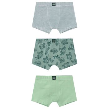 Boys White & Green Boxer Shorts ( 3-Pack )