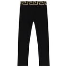 Girls Black Logo Leggings, 1, hi-res