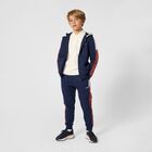 Boys Navy Blue Logo Hooded Zip Up Top, 4, hi-res