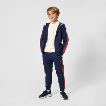 Boys Navy Blue Logo Hooded Zip Up Top