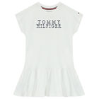 Girls White Logo Dress, 1, hi-res