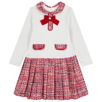 Girls Ivory & Red Tweed Dress 