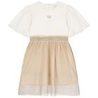 Girls Ivory & Gold Dress, 1, hi-res