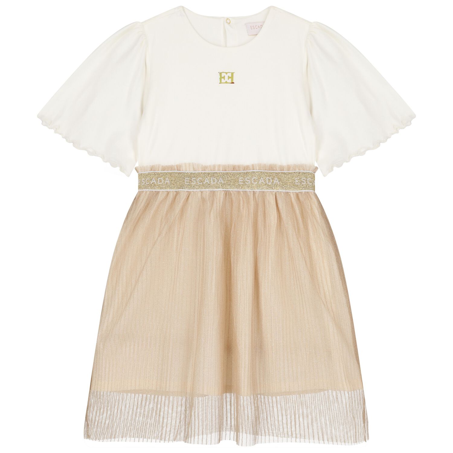 Girls Ivory & Gold Dress, 1, hi-res