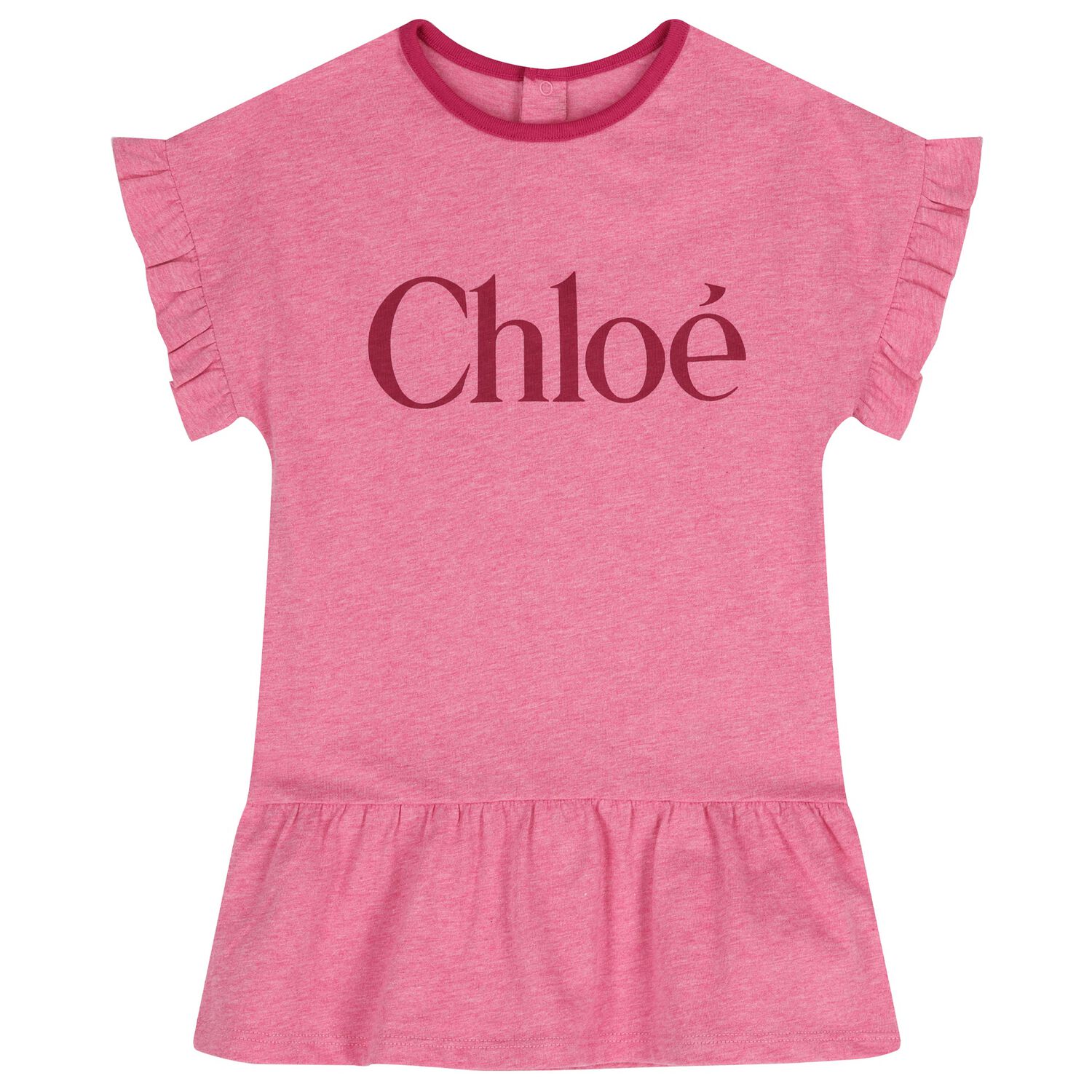 Younger Girls Pink Logo Ruffle Dress , 1, hi-res