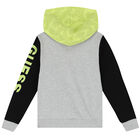 Boys Grey & Neon Green Logo Hooded Top, 1, hi-res