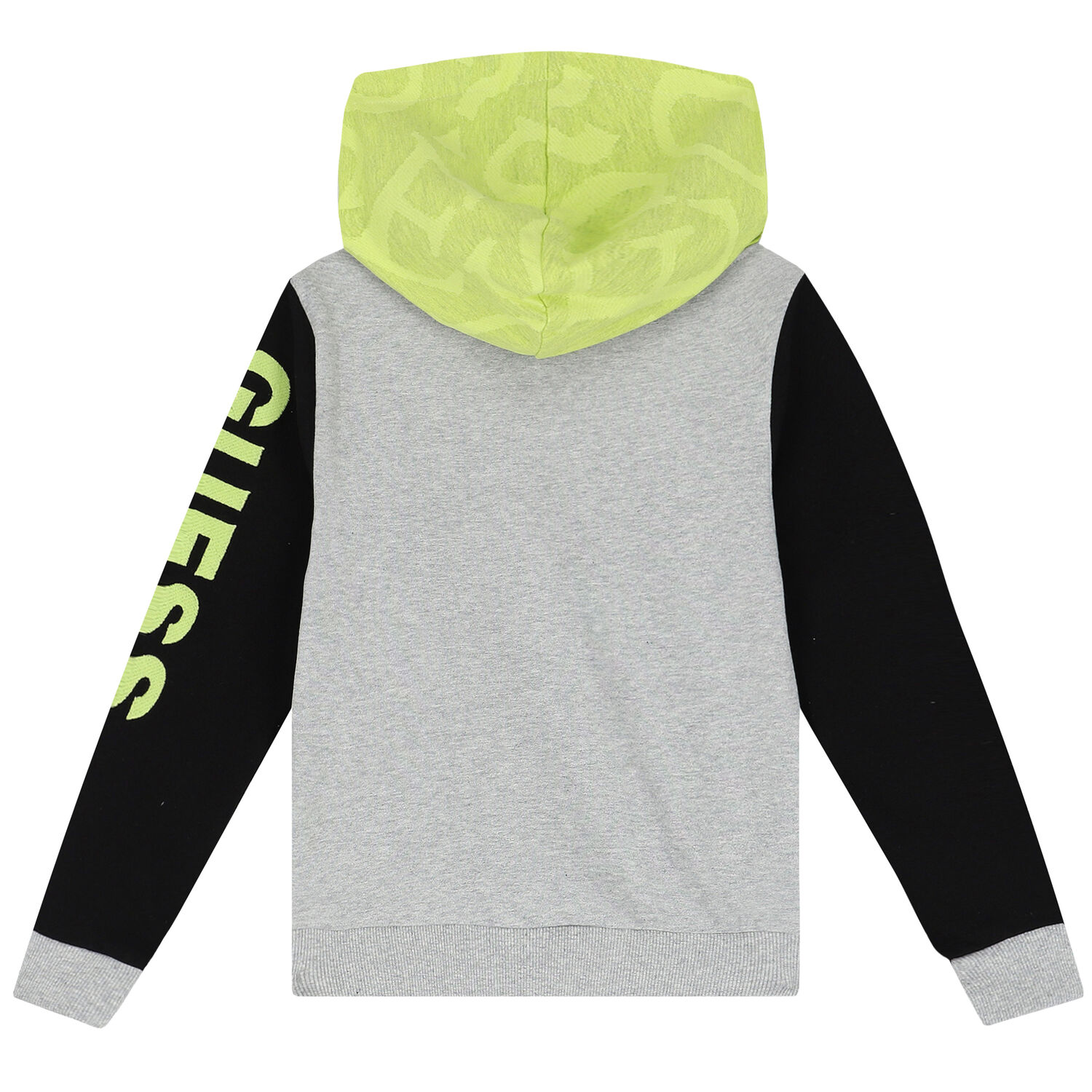Boys Grey & Neon Green Logo Hooded Top, 1, hi-res