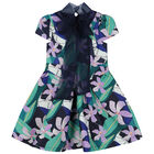 Girls Blue & Purple Floral Satin Dress, 1, hi-res
