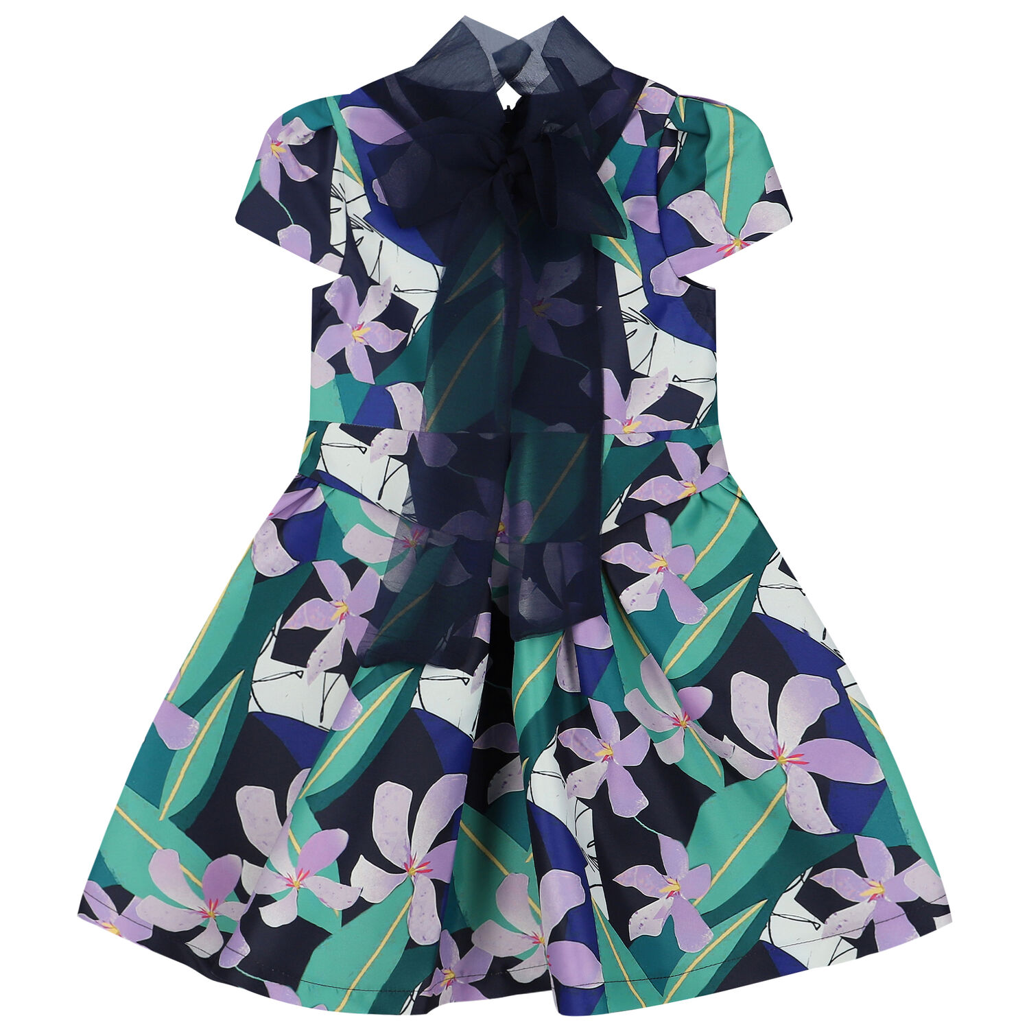 Girls Blue & Purple Floral Satin Dress, 1, hi-res