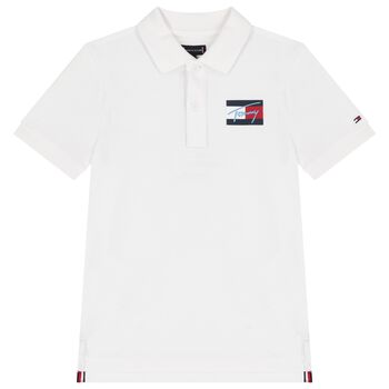 Boys White Logo Polo Shirt