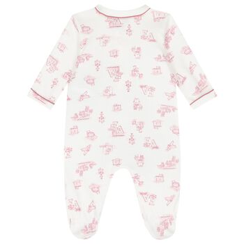 Baby Girls Ivory & Pink Logo Babygrow