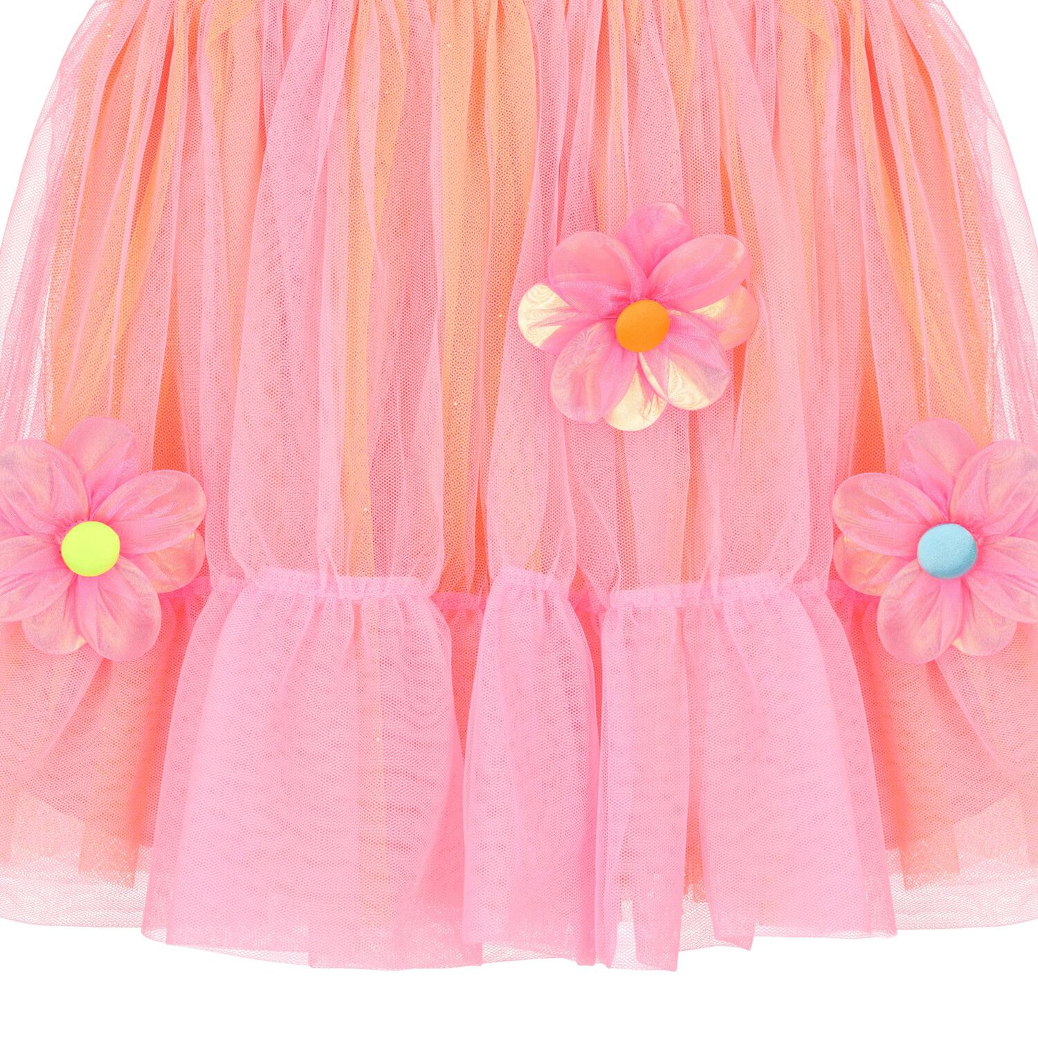 Girls Pink & Orange Flower Tulle Skirt, 1, hi-res image number null