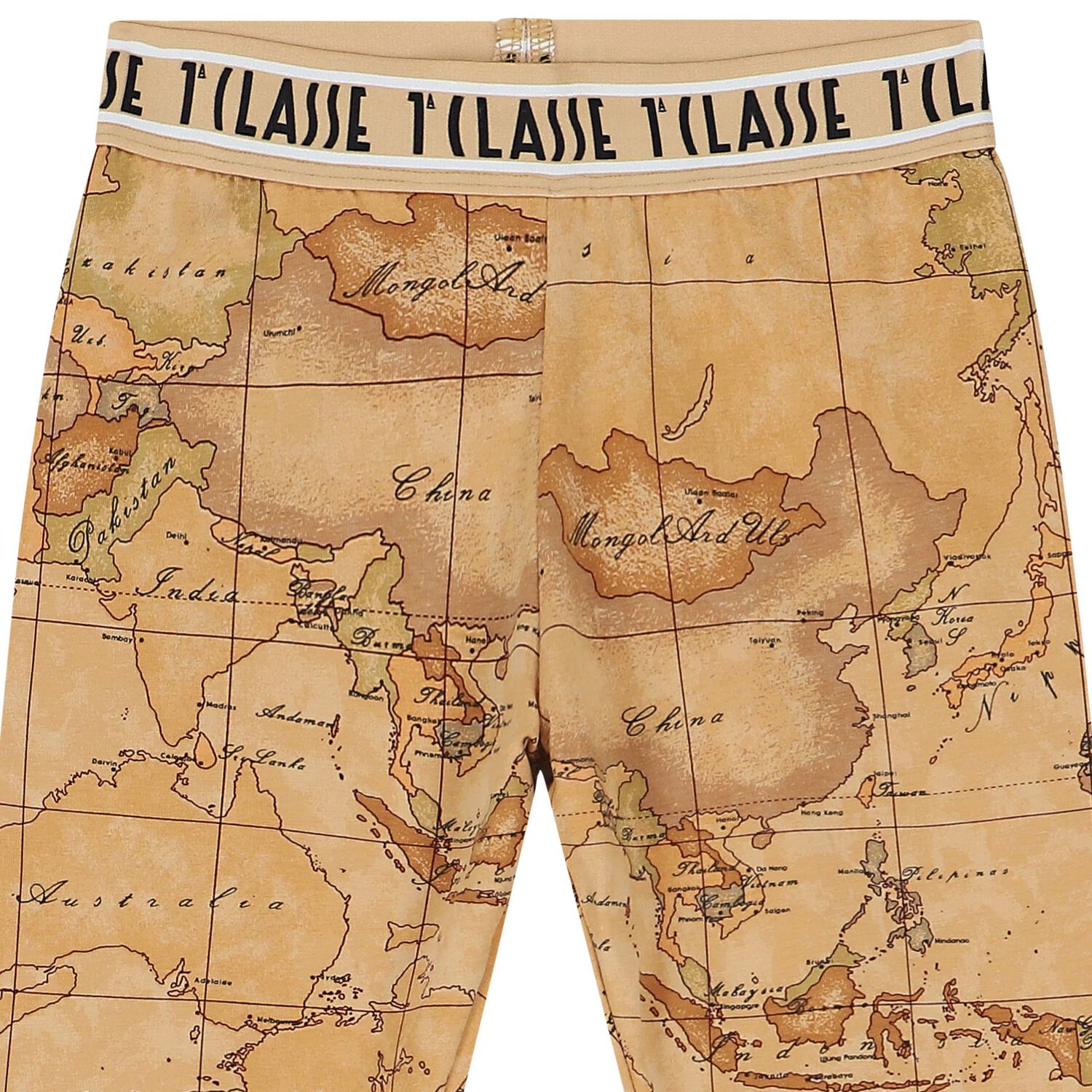 Girls Beige Geo Map Leggings, 1, hi-res image number null