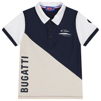 Boys Beige & Navy Blue Logo Polo Shirt