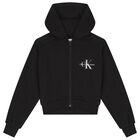 Girls Black Logo Hooded Zip Up Top, 1, hi-res
