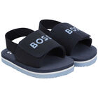 Younger Boys Navy Blue Logo Sandals, 2, hi-res
