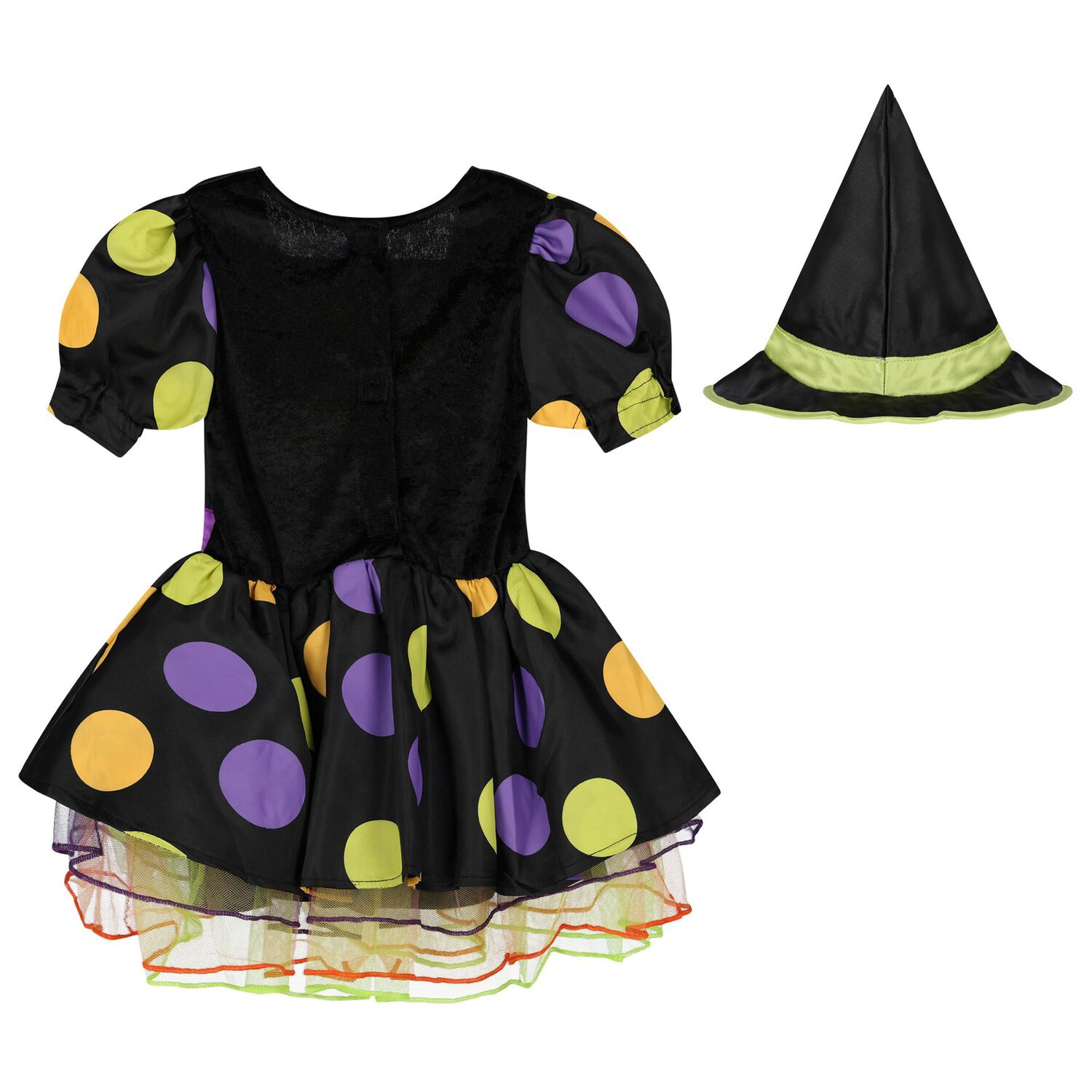 Younger Girls Black Halloween Witch Costume, 1, hi-res