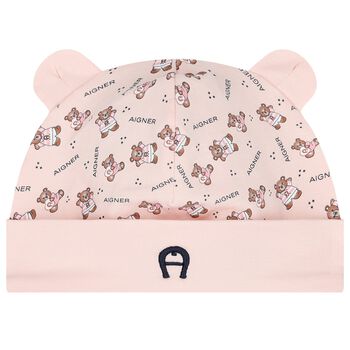 Baby Girls Pink Teddy Bear Logo Hat