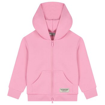 Girls Pink Logo Hooded Zip Up Top