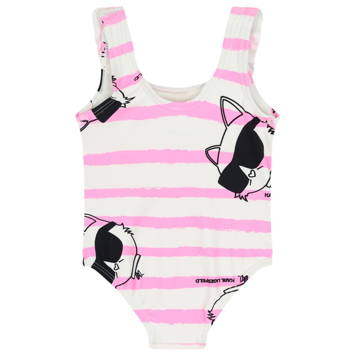 Girls White & Pink Choupette Stripe Swimsuit, 1, hi-res