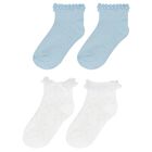 Baby Girls Blue & White Cotton Socks (2 Pack), 1, hi-res