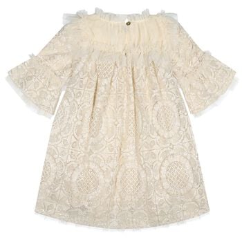 Girls Beige Lace & Sequin Kristi Dress