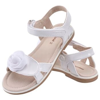 Girls White Logo Flower Sandals 