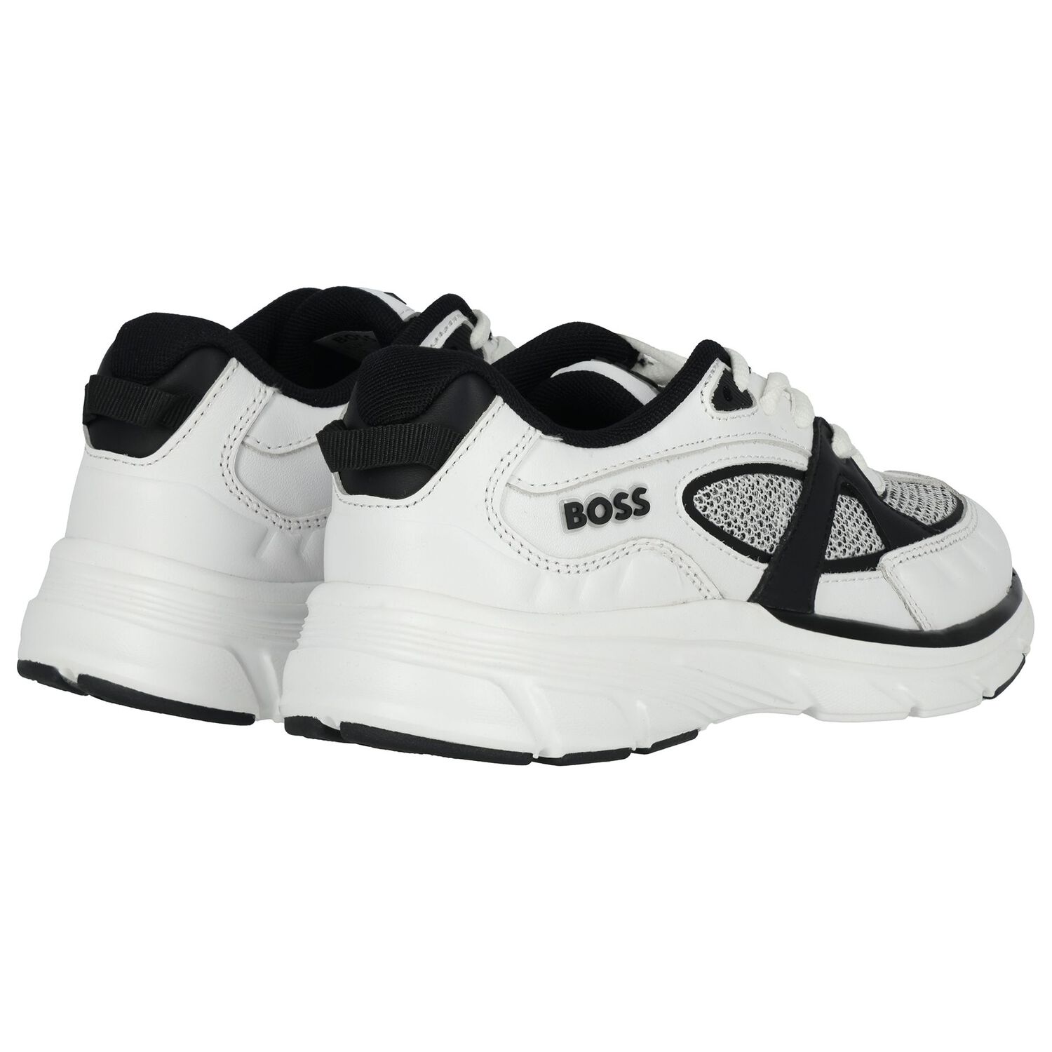 Boys White & Black Logo Leather Trainers, 1, hi-res image number null