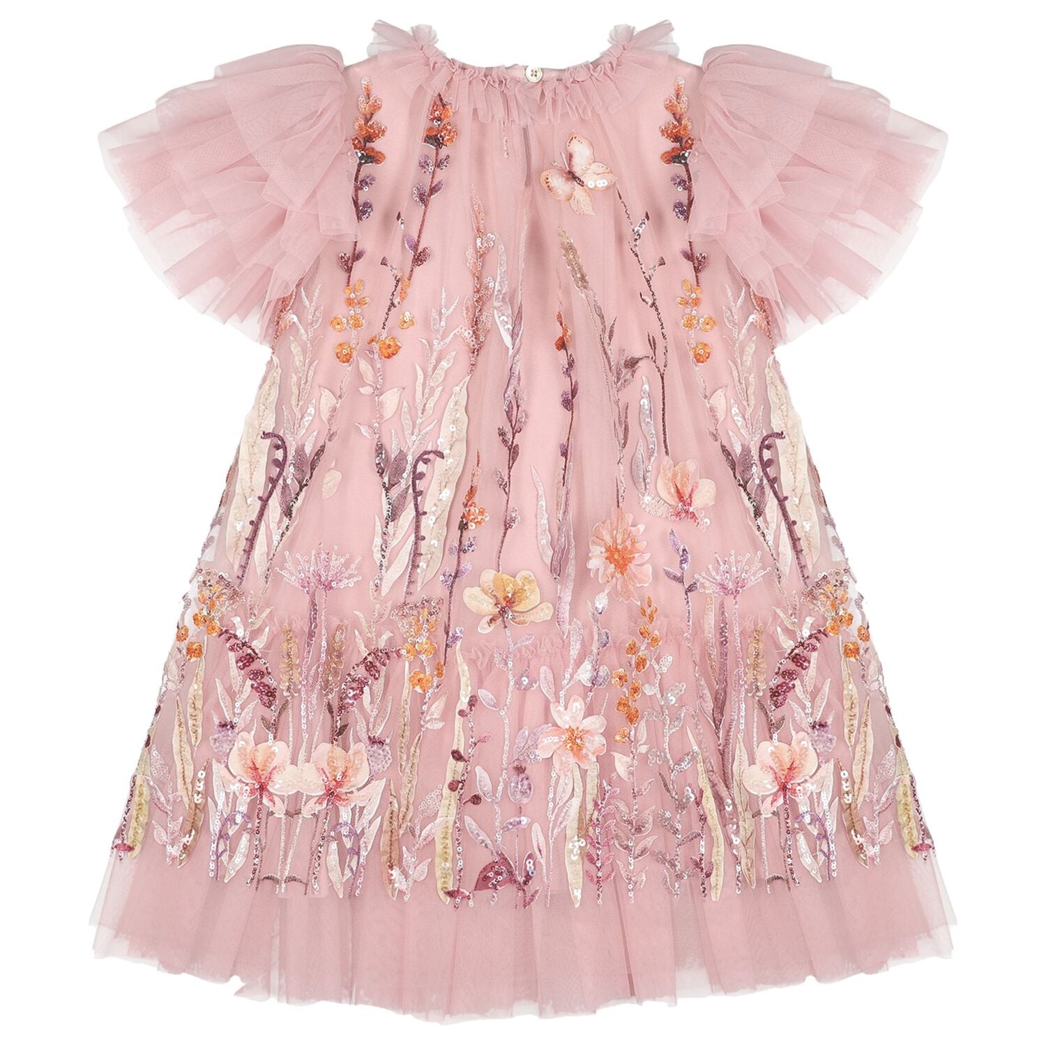 Girls Pink Floral Sequin Tulle Heather Dress, 1, hi-res