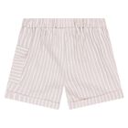 Baby Boys White & Beige Striped Shorts & Hat Set, 1, hi-res