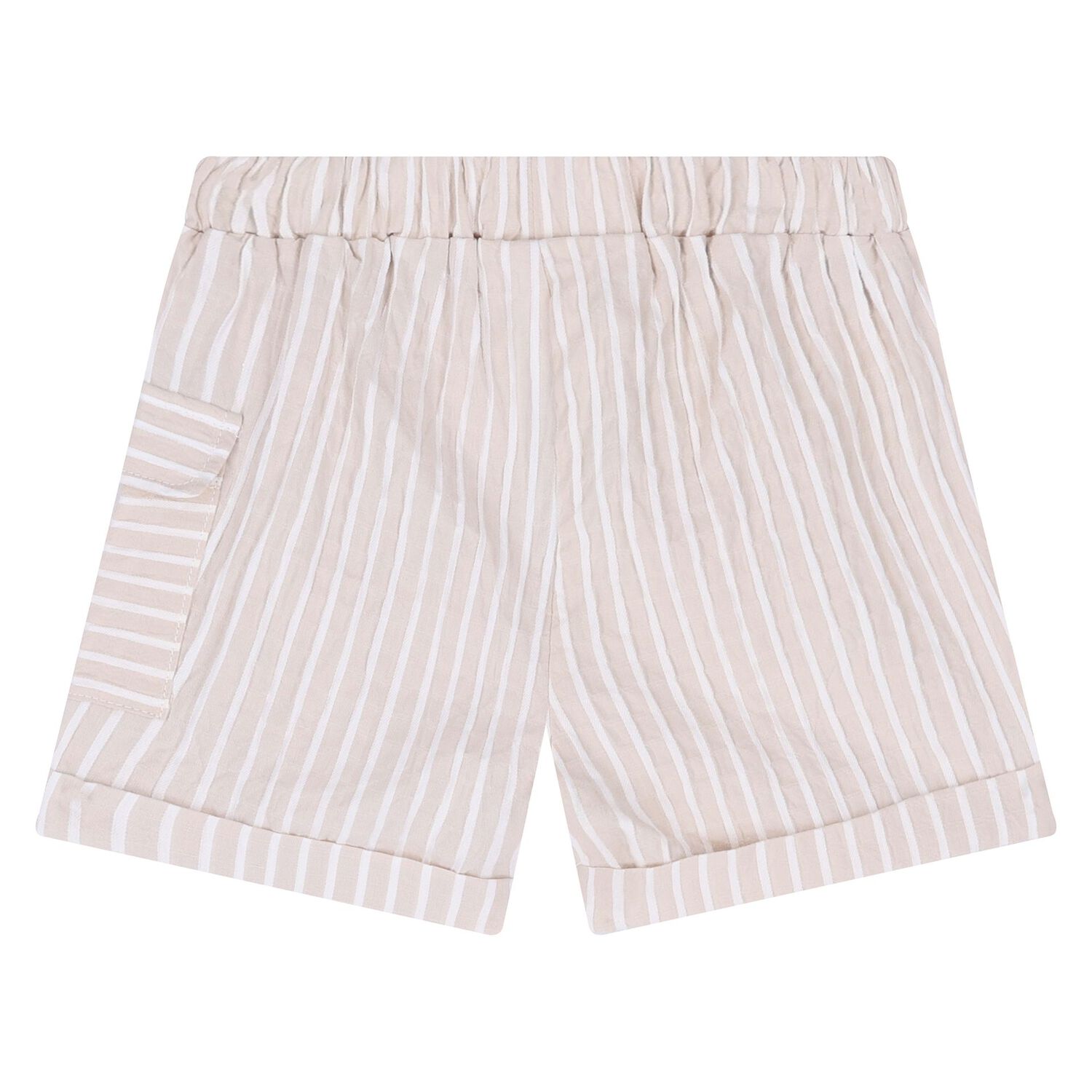 Baby Boys White & Beige Striped Shorts & Hat Set, 1, hi-res