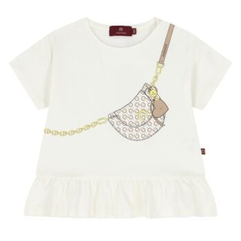 Younger Girls Ivory Bag Logo T-Shirt