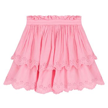 Girls Pink Broderie Anglaise Skirt