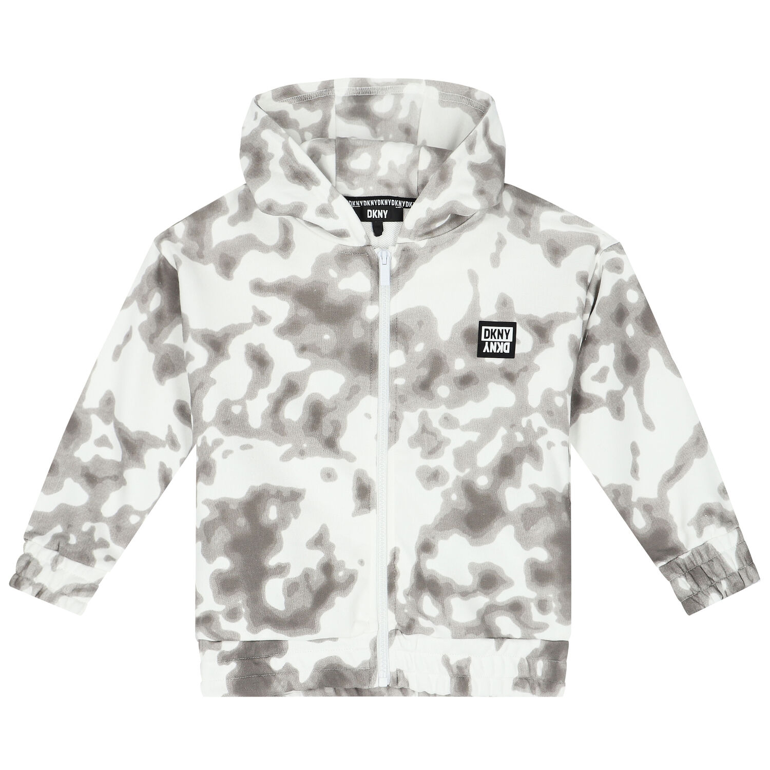 White & Grey Logo Hooded Zip Up Top, 1, hi-res