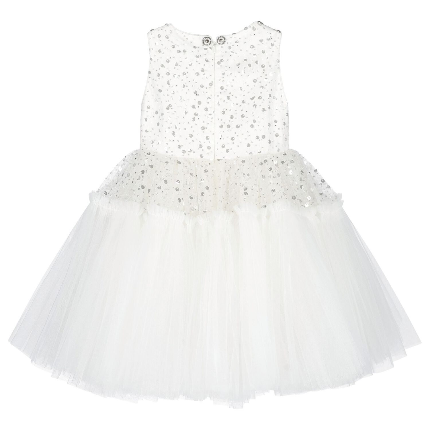 Girls White Sequin Tulle Flower Dress, 1, hi-res image number null