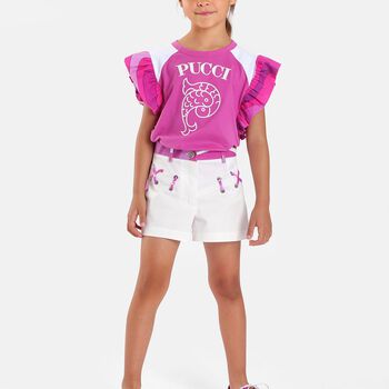 Girls Pink Logo Ruffled T-Shirt