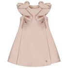 Girls Pink Satin Ruffle Dress, 4, hi-res