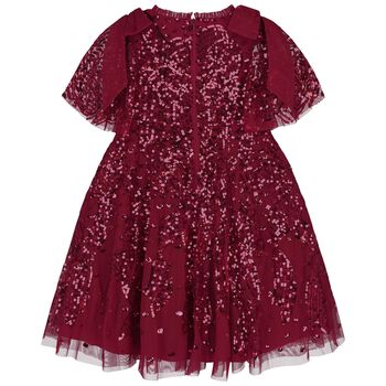Girls Red Sequinned Tulle Dress