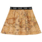 Girls Beige Geo Map Skirt, 1, hi-res