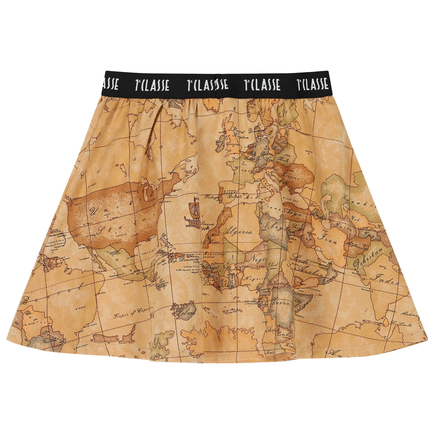 Girls Beige Geo Map Skirt, 1, hi-res