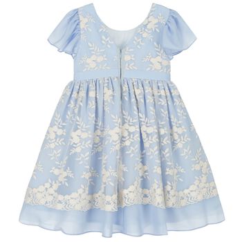 Girls Blue Embroidered Chiffon Dress