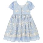 Girls Blue Embroidered Chiffon Dress, 1, hi-res