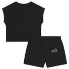 Girls Black Logo Shorts Set, 1, hi-res