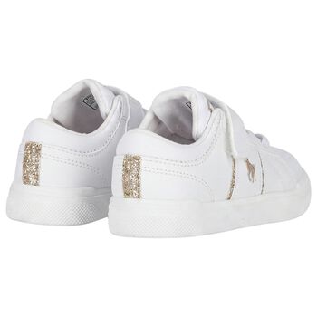 Younger Girls White & Gold Logo Trainers