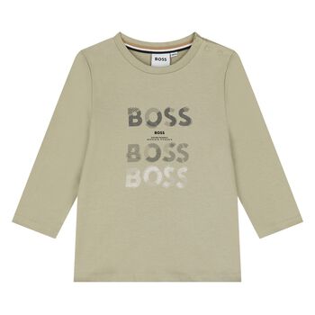 Younger Boys Beige Logo Long Sleeve Top