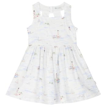 Girls White & Blue Cotton Dress
