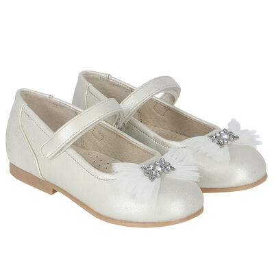 Younger Girls White Bow Ballerina Shoes