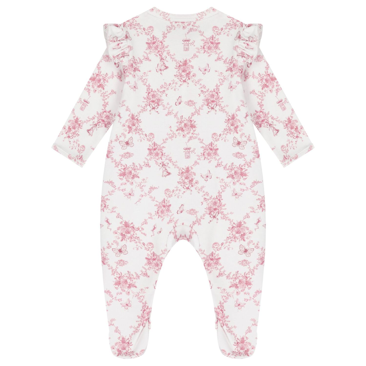 Baby Girls White & Pink Floral & Butterflies Babygrow Set, 1, hi-res