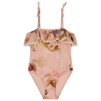 Girls Pink Floral Swimsuit