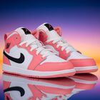 Girls Neon Pink & White Air Jordan 1 Mid Trainers, 7, hi-res